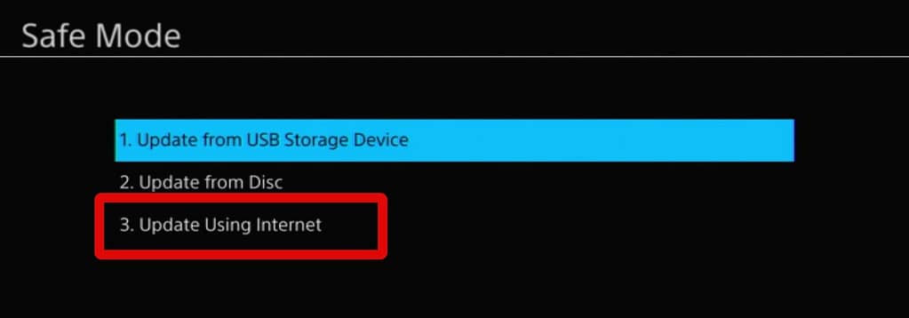 Update using the Internet option in PS4 safe mode