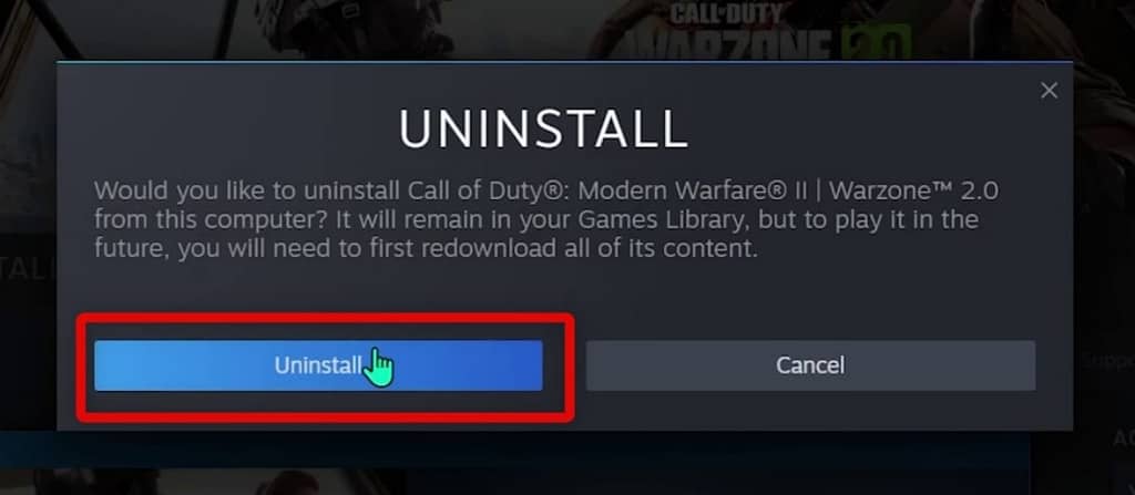 uninstall warzone in steam