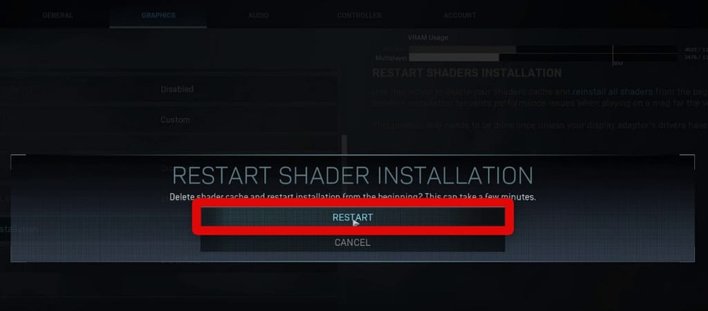 confirm restart for shaders warzone