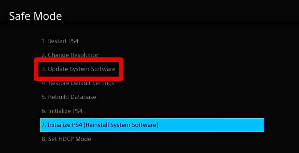 Update system software option in safe mode