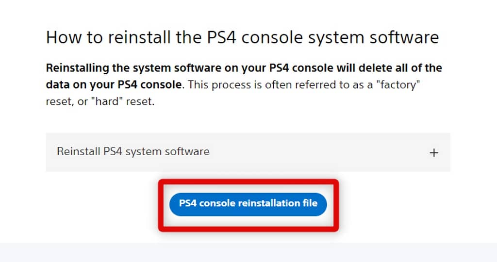 Download option to download reinstallation file PS4