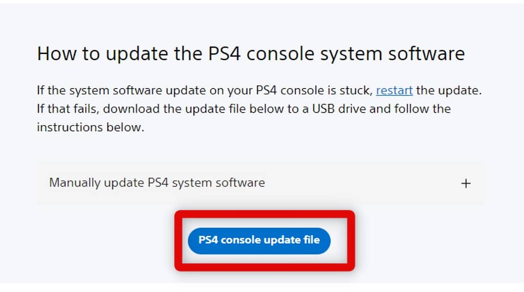 Download option for PS4 console update file