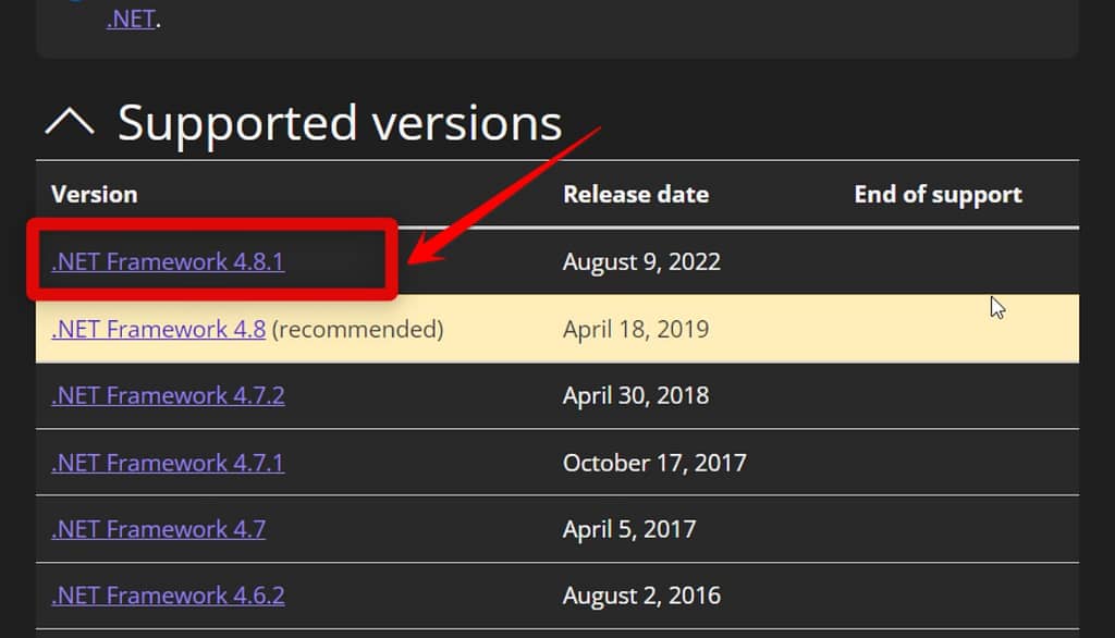net framework installer latest version