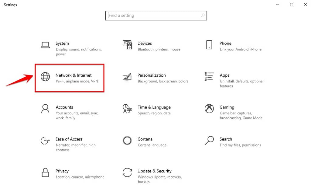 network and internet windows settings