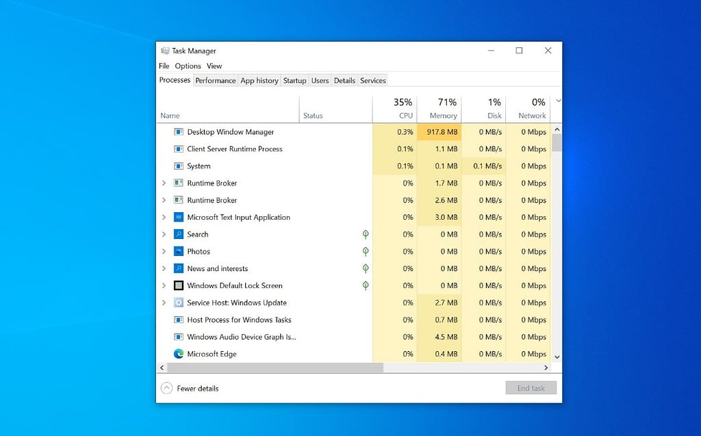 task manager intel system usage services