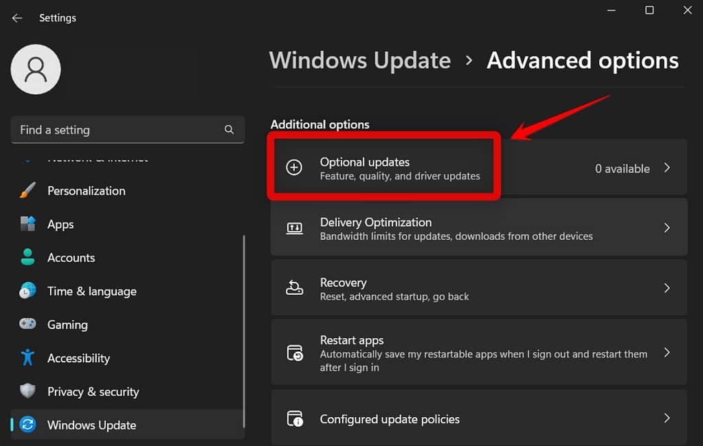 optional windows updates in settings