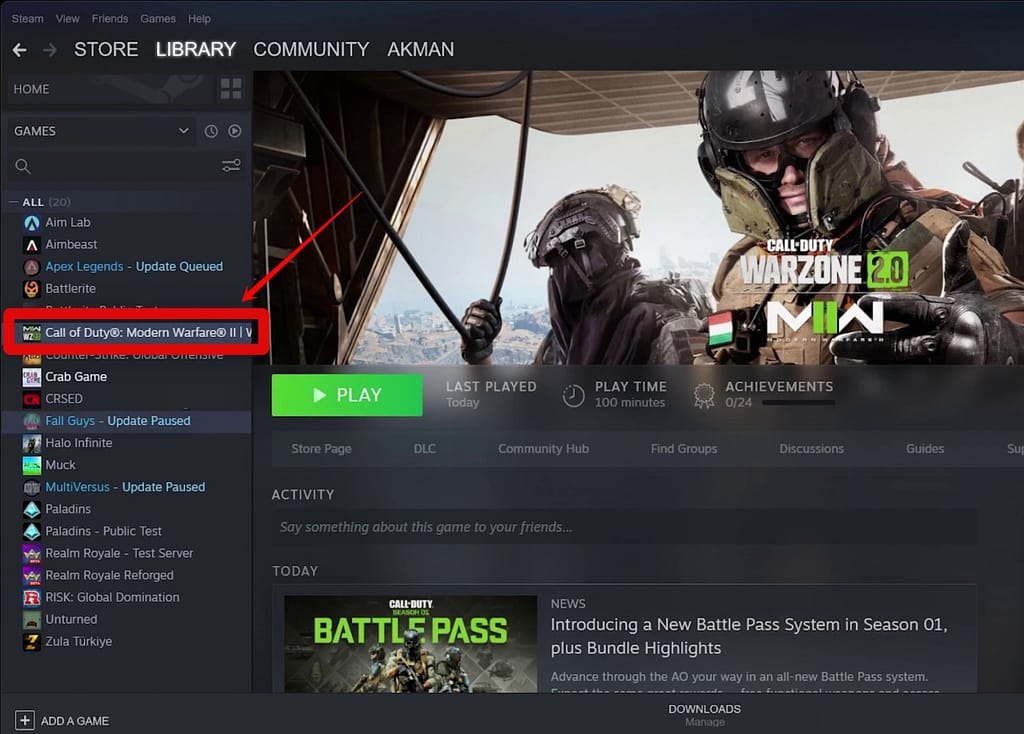 select warzone in steam library