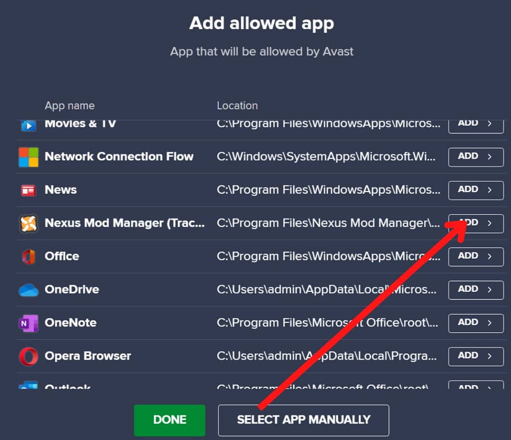 allow nexus mod manager app