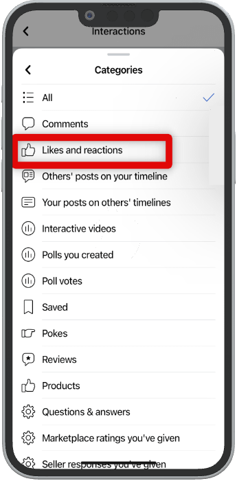 likes and reactions filter mobile website