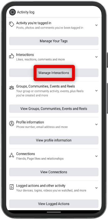manage facebook activity