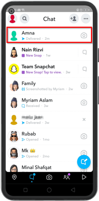 click on the chat tab of the snap recipient to delete the message