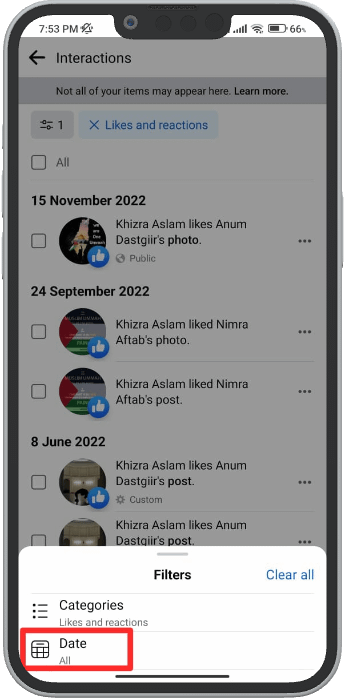 date filter for activity log