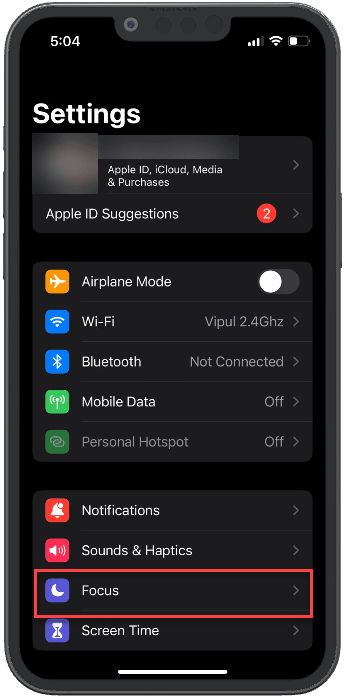 focus in settings app iphone