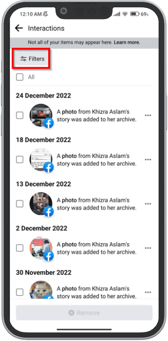 ios app activity filters