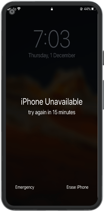 ios device passcode screen shows iphone unavailable due to wrong passcode