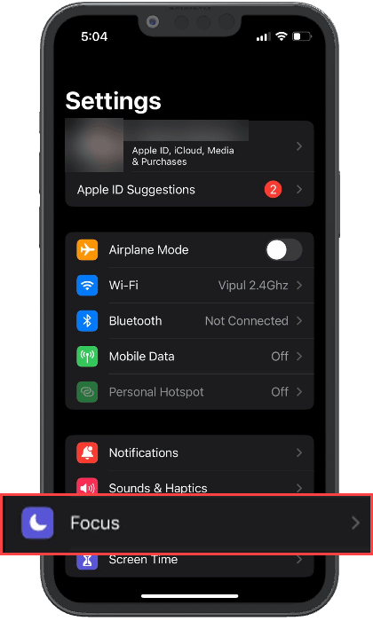 iphone focus in settings 