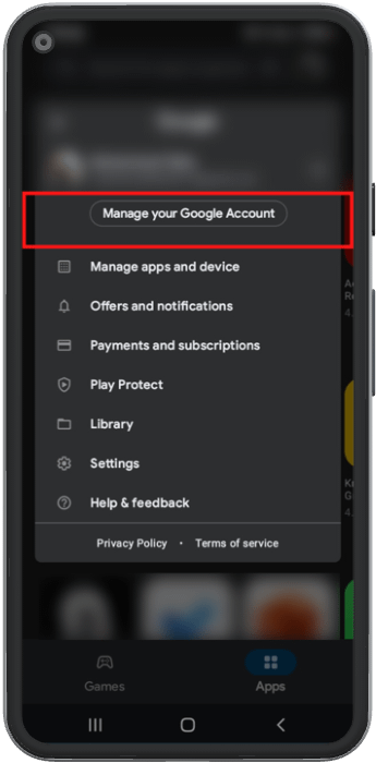 manage google account option