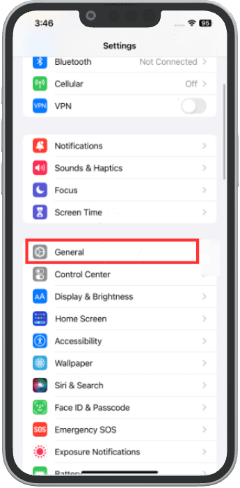 select general in settings app