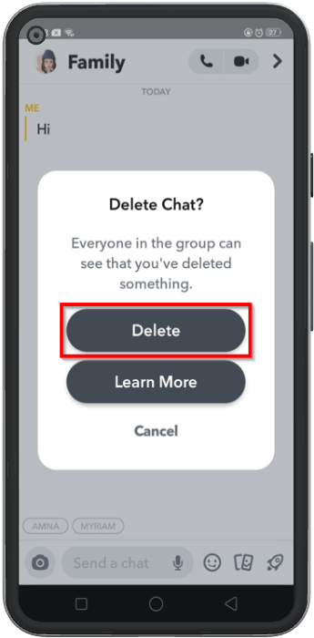 tap delete to remove the message